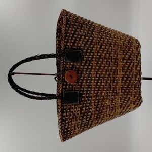 Summer Tompkins Woven Basket Purse Raffia Bag with Braided Handl…